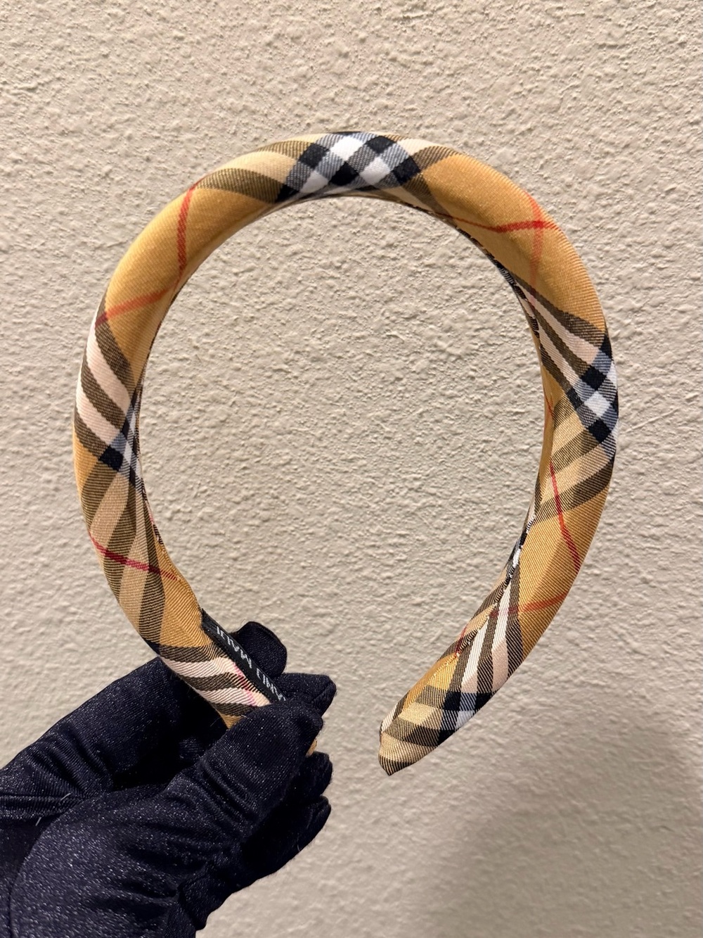 Designer Fashion Plaid Padded Headband in Camel Check